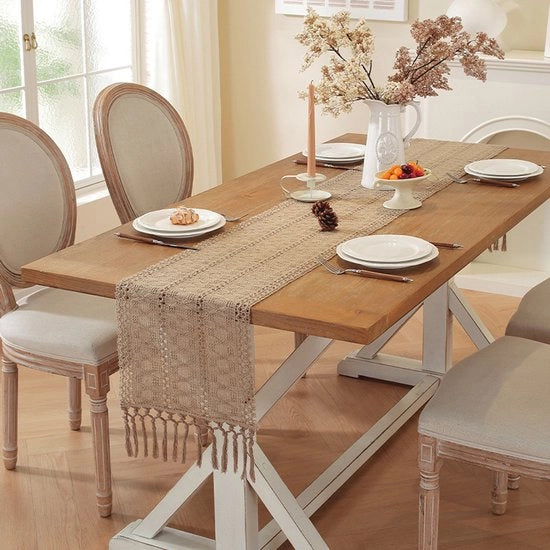 Tavolo da pranzo in stile boemo con pennelli - tavolo da pranzo con tessuto in rilievo - tavolo da pranzo con tovaglia a rete in stile rustico - adatto per la tavola da pranzo in primavera, arredamento di casa - 30x305cm