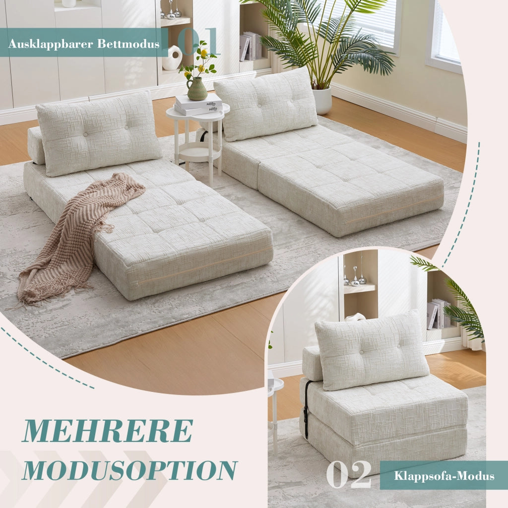 DIVANO LETTO Pieghevole 79x180x18 cm Chenille Beige