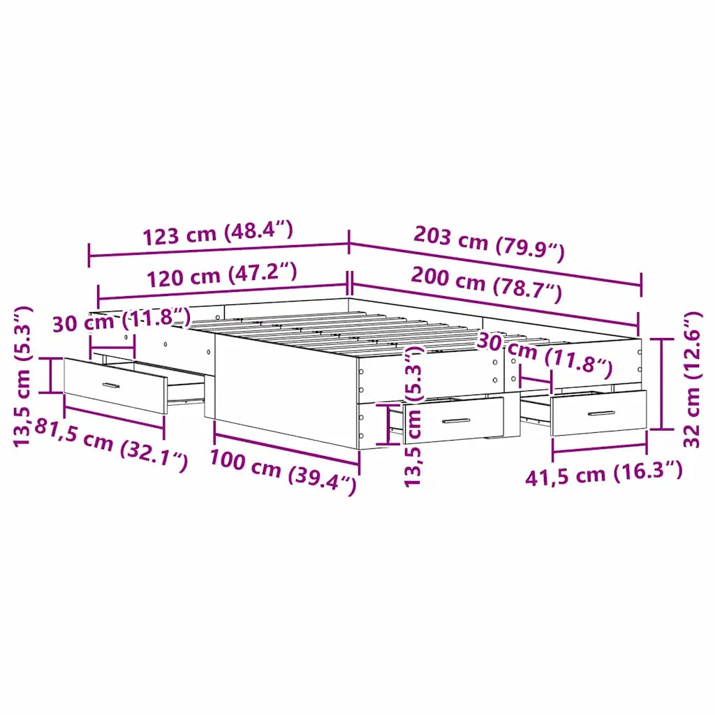 Struttura del letto con cassetto Legno vecchio 120 x 200 cm 3333969
