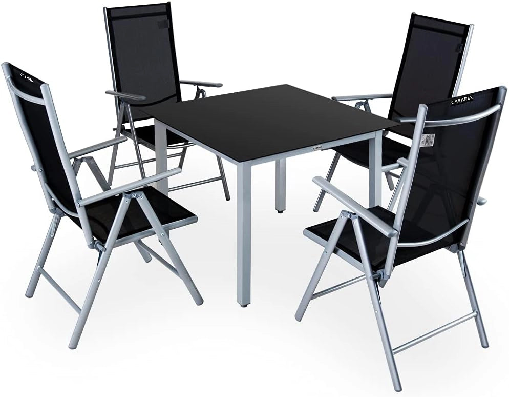 Gruppo Sedute Bern 4+1 in Alluminio Sedie Regolabili con Schienale Alto Pieghevoli Tavolo Resistente Set Salottino Esterno