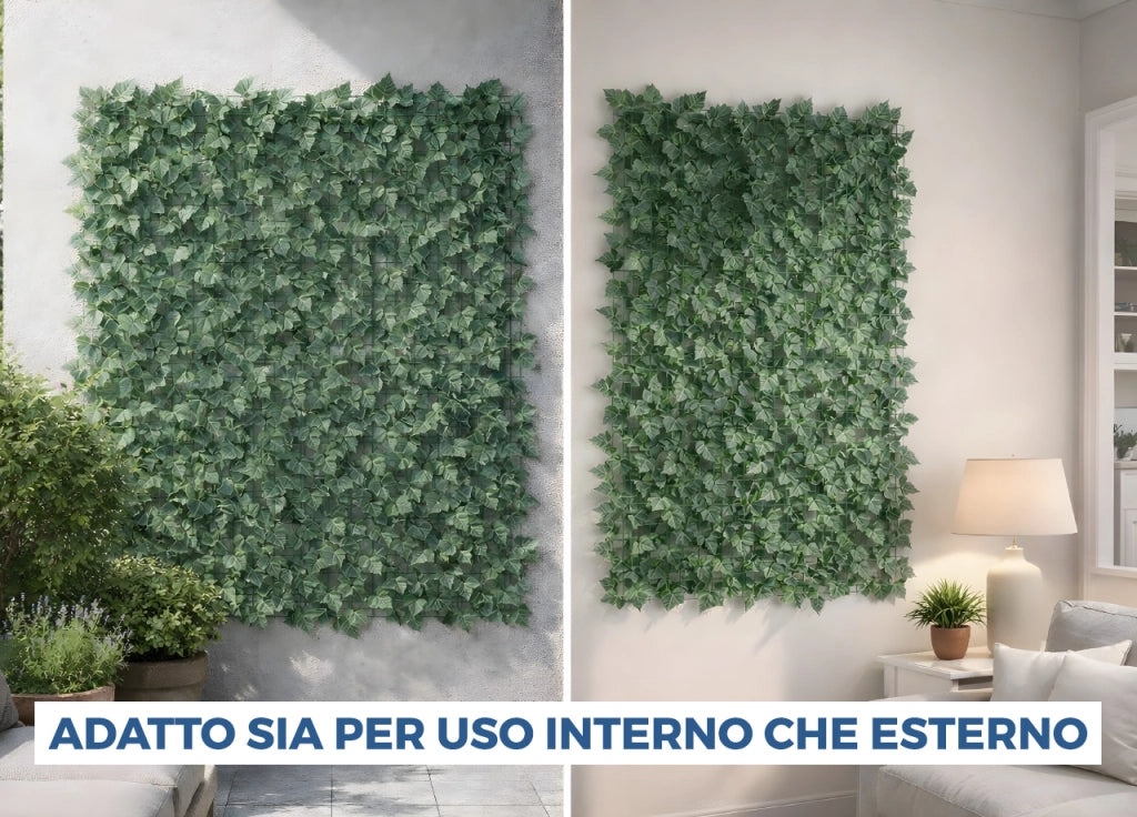 Rotolo Edera Finta Sempreverde Siepe Foglie Ornamentali Frangivista Coprente Per Recinzione - 1x3mt - Verde