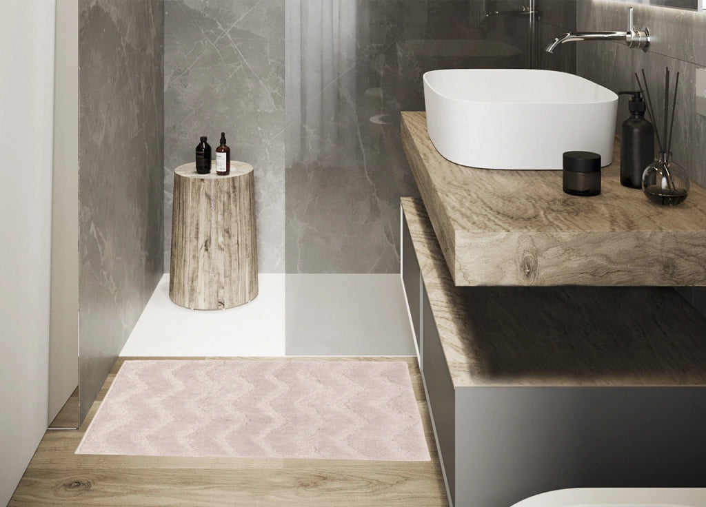 Tappeto Casa Bagno Morbido In Tinta Unita Zig Zag Modello ZigZagaria - 50x80 - Rosa