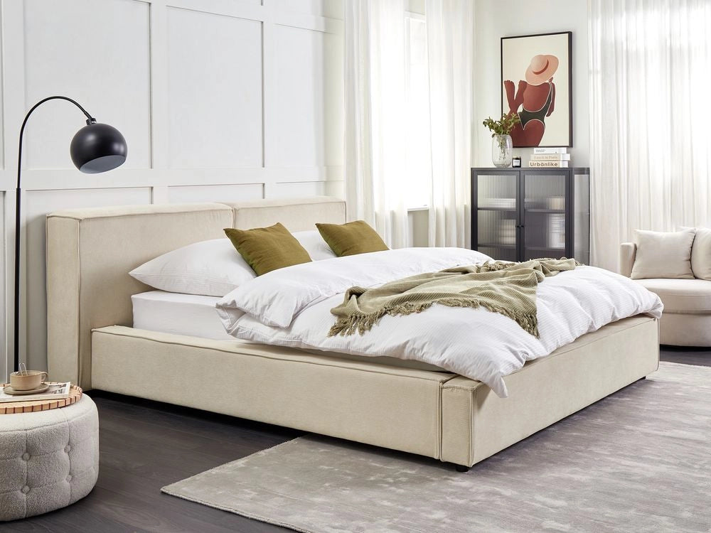 Letto matrimoniale in velluto a coste con struttura a doghe beige 160 x 200 cm stile classico camera da letto