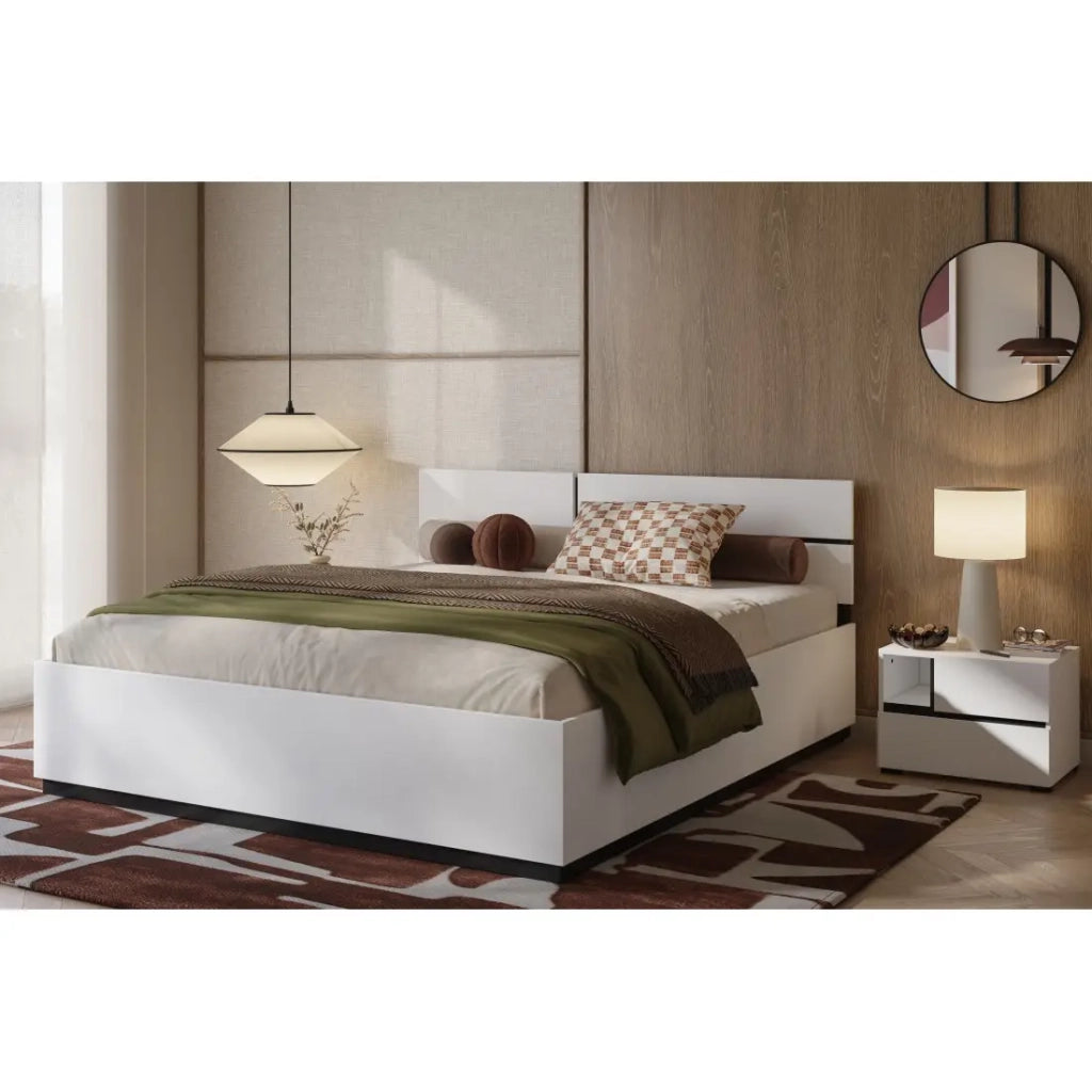 Letto HAVANA 180x200 cm bianco e nero – Letto dal design moderno per camera da letto adulta