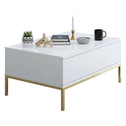 Tavolino da salotto Vespero, Tavolo basso da caffè, Portariviste per divano, Ripiano da soggiorno, 90x60h40 cm, Bianco e Oro