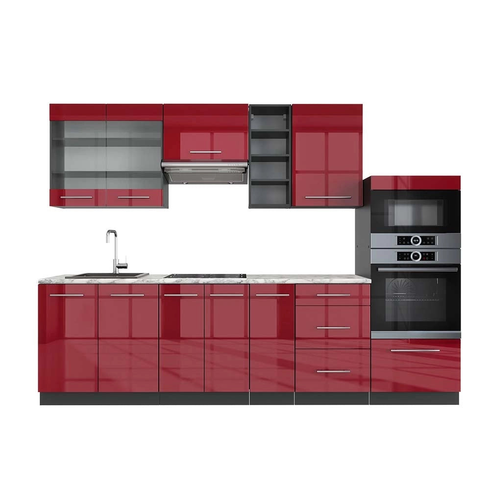 Cucina componibile Fame-Line Bordeaux lucido/Antracite 280 cm, PL Marmo Vicco