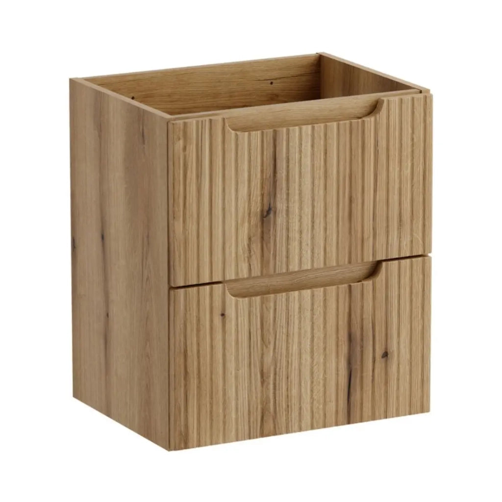Set da bagno sospeso VANO in rovere chiaro 50cm: mobile sottolavabo con cassetti e frontale scanalato + lavabo incassato