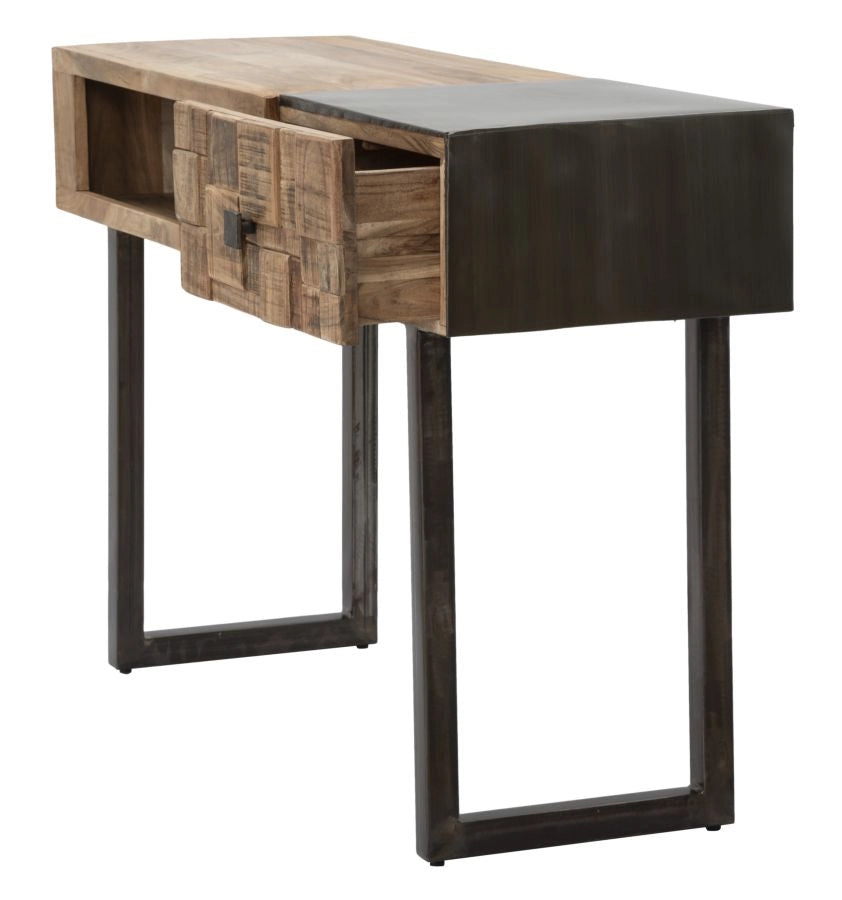 Consolle in legno di acacia e metallo, cassetto 118x40x79cm Mumbai