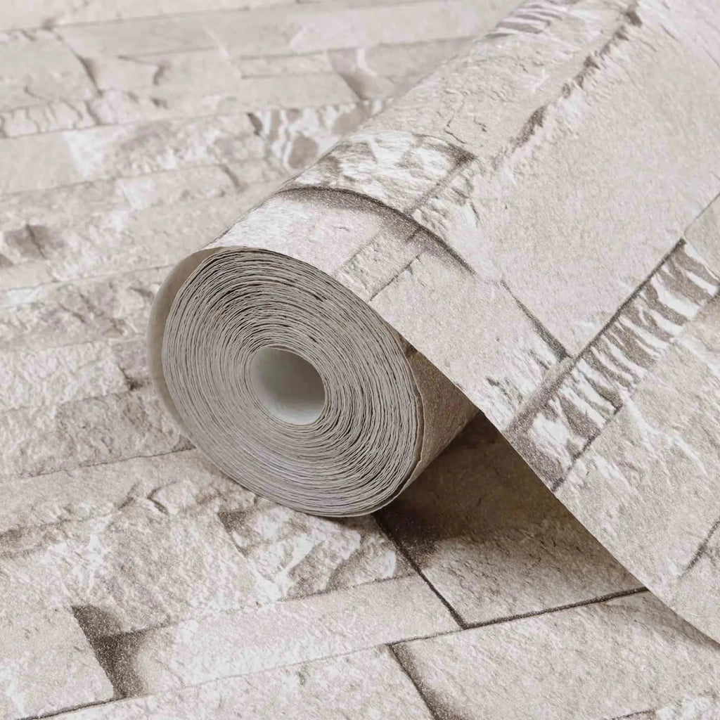 Carta da Parati 3D Pietra Crema 10 x 0,53 m Tessuto Non Tessuto CFW9796764