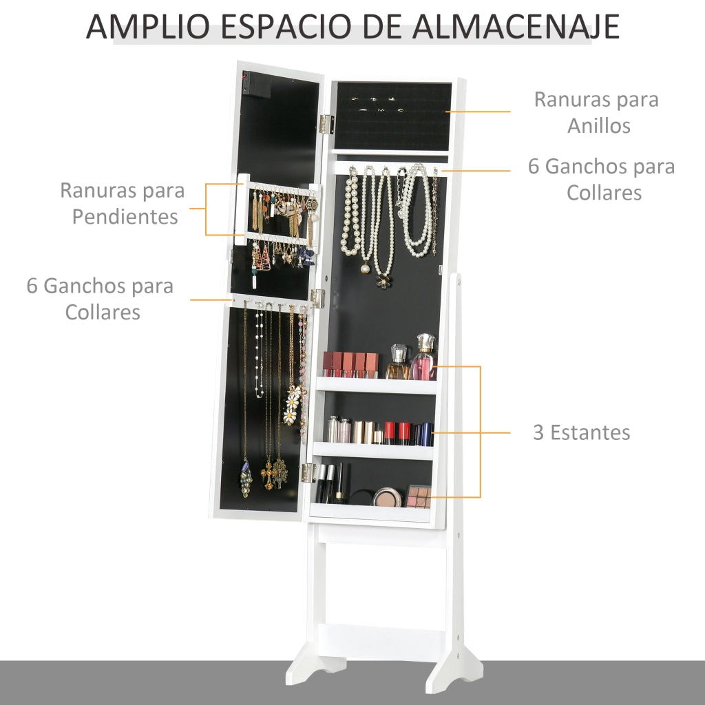 Organizzatore Gioielli Specchio Illuminato LED ¨C zephmum ¨C Bianco 36x30x136 cm