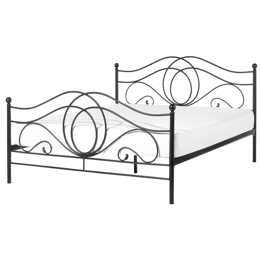 Letto in metallo Nero con rete a doghe 140 x 200 cm con testiera a doghe e pediera retrò vintage