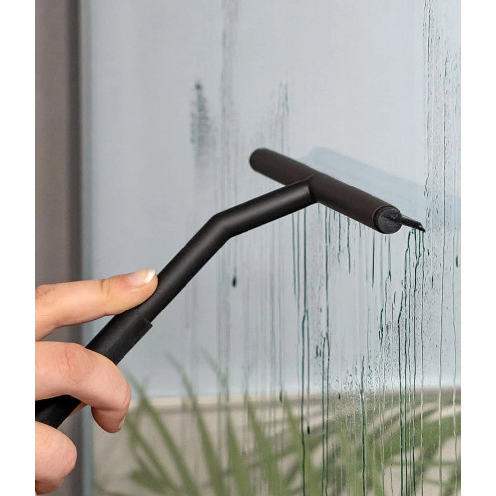 Trade Shop - Set 3pz Tergivetro Per Doccia Gancio Doppio Per Porta Box Appendino Adesivo Nero 87833 -