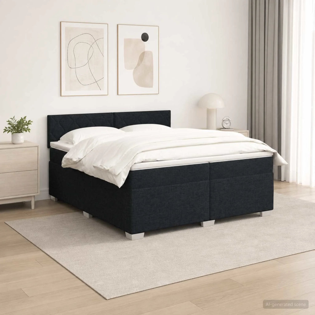 Letto con Box Spring, Materasso e LED Nero 200 x 200 cm Tessuto 3452031
