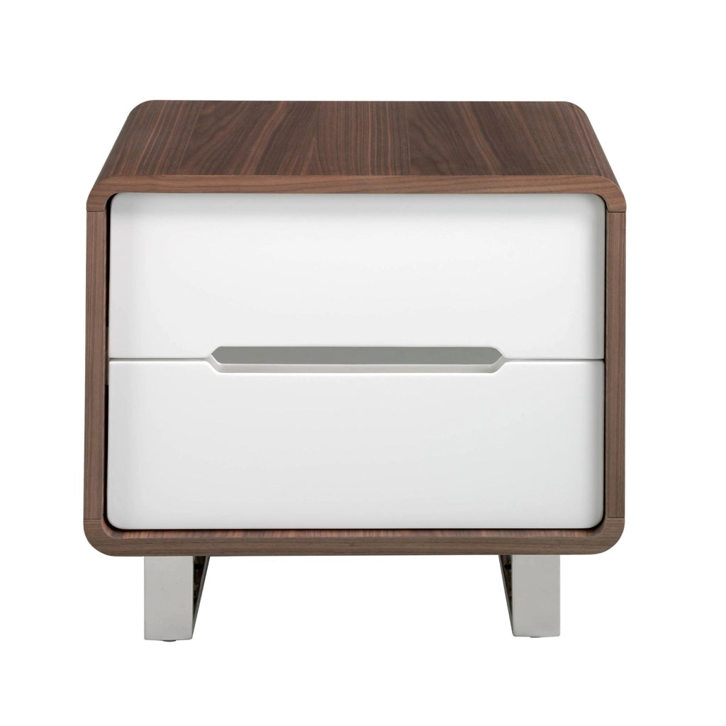 Comodino legno bianco, noce e acciaio cromato