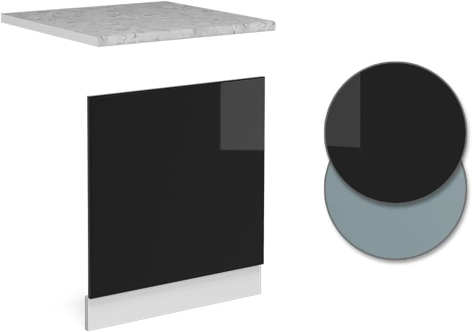 Pannello frontale R-Line, Nero lucido, 60 cm, PL Marmo, per la libera combinazione all'interno di sistemi cucina modulari