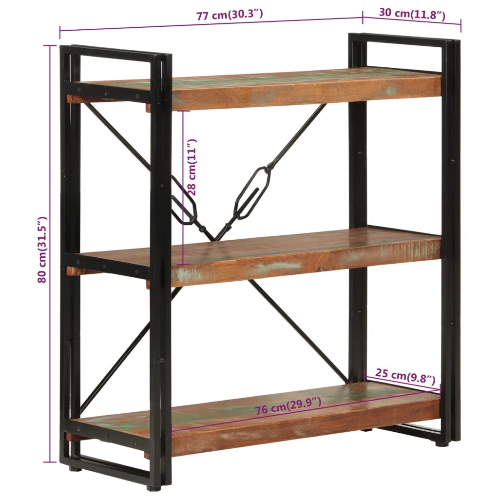 Libreria 3 Livelli-Scaffale per Libri-Mobile di Stoccaggio 77x30x80 cm Legno Massello Recupero e Ferro