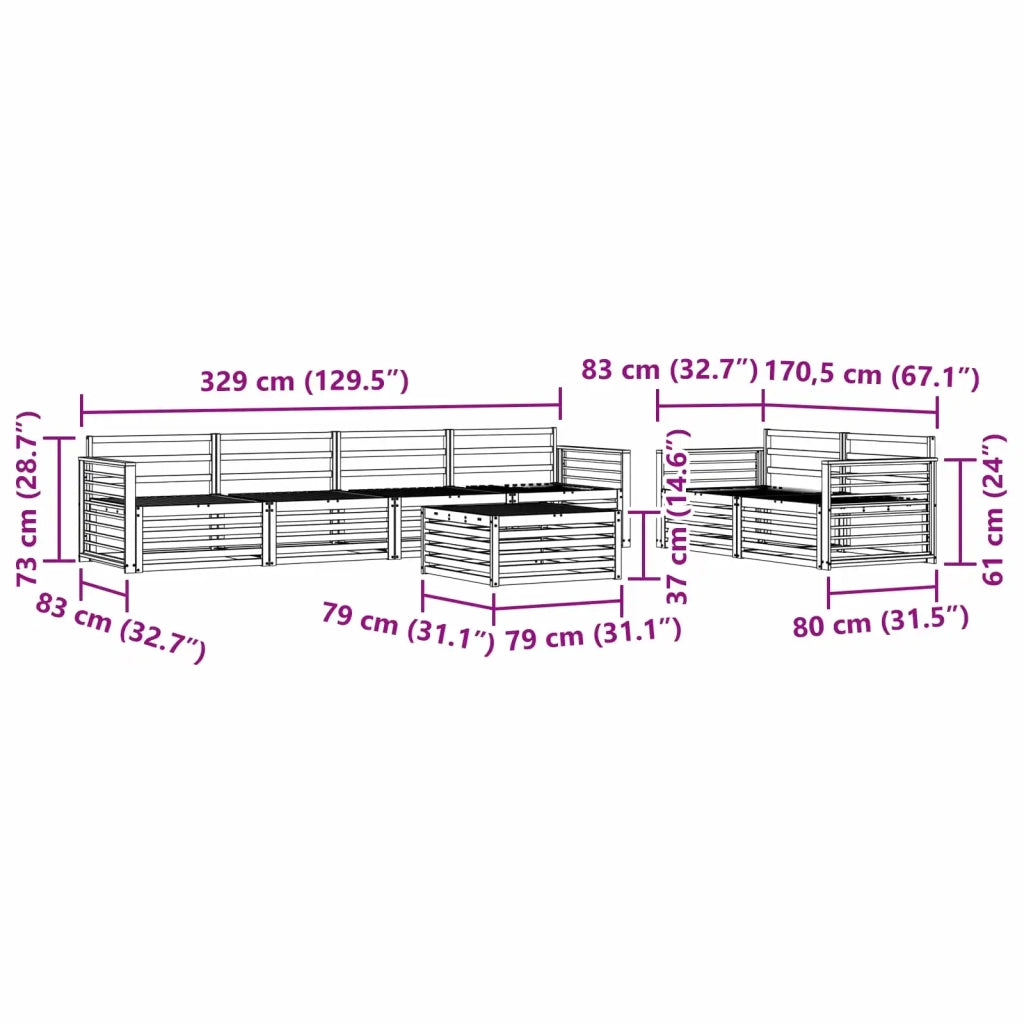 Set di divani da esterno 7 pcs Naturale