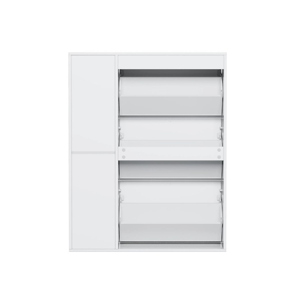 Scarpiera con 3 ante ribaltabili e 1 anta laterale, divisori regolabili per ingresso e soggiorno, bianco 90 × 25 × 114 cm