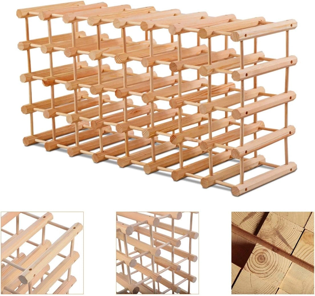 Scaffale Porta Bottiglie di Vino Fino a 40 Bottiglie, Cantinetta in Legno di Pino, 5 Ripiani, 44,5x24x86 cm, Materiale Ecologico, Colore Naturale