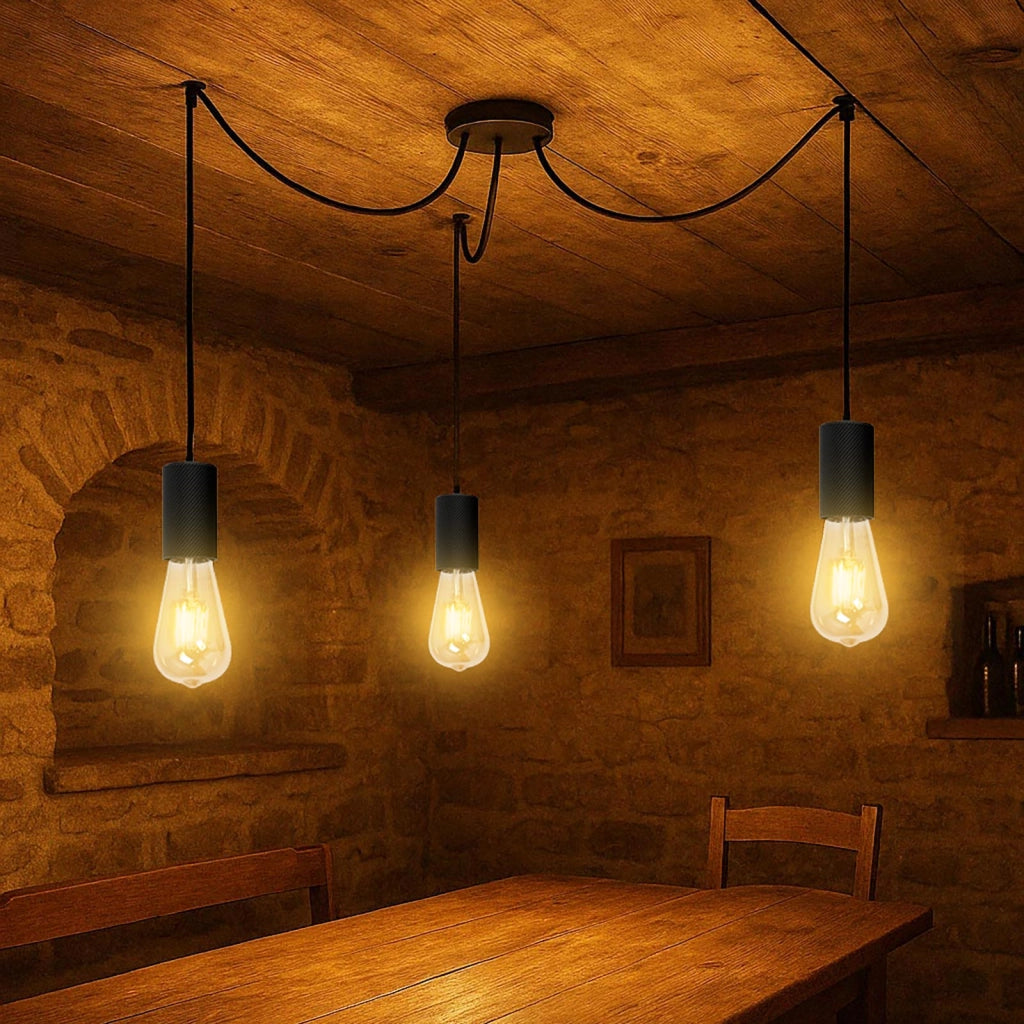 Lampadario moderno 3 luci a sospensione E27 design minimal industriale cavi regolabili per cucina soggiorno tavolo