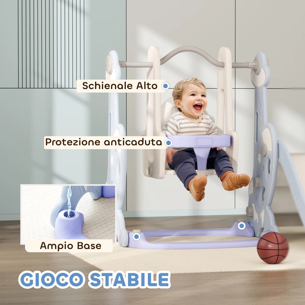 Casetta Gioco Bambini con Scivolo Altalena Arrampicata Canestro ¨C Minimal ¨C 147.5x160x107 Azzurro