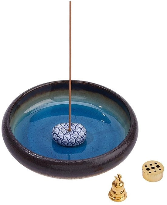 Set di supporto per sigarette da incenso - Scatola in ceramica 13,05 cm - 3 supporti per sigarette da incenso - Decorazione yoga/meditazione - Materiale ceramico/lega - Fori doppio 1,8 mm/3 mm - Supporto per sigarette da incenso