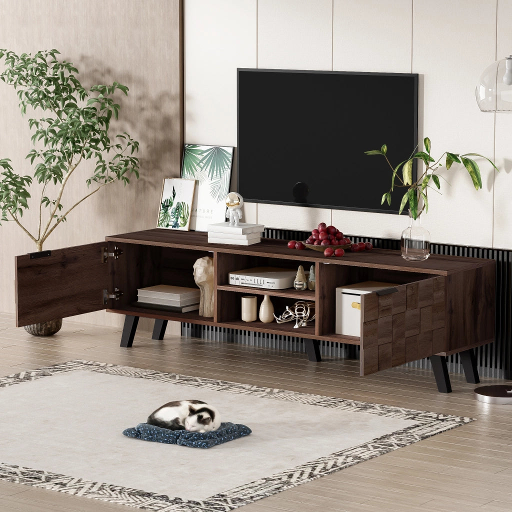 Mobile TV con 2 Ante e 2 Vani Aperti; Cerniere Ammortizzate; per Soggiorno; in Truciolare; 160;5 × 35;5 × 45 cm; Legno