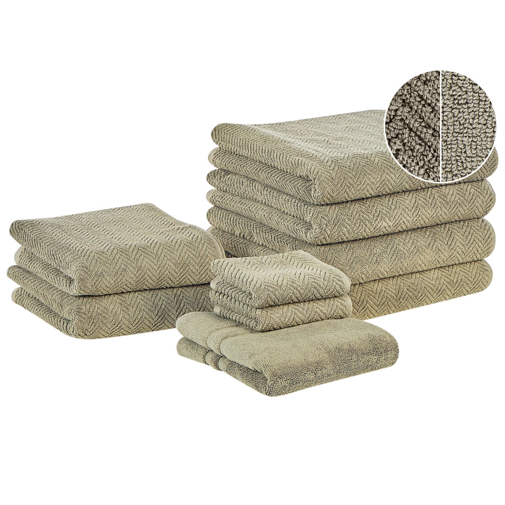 Set di 9 asciugamani in morbido cotone verde con motivo a spina di pesce stile varie dimensioni classico ospiti bagno