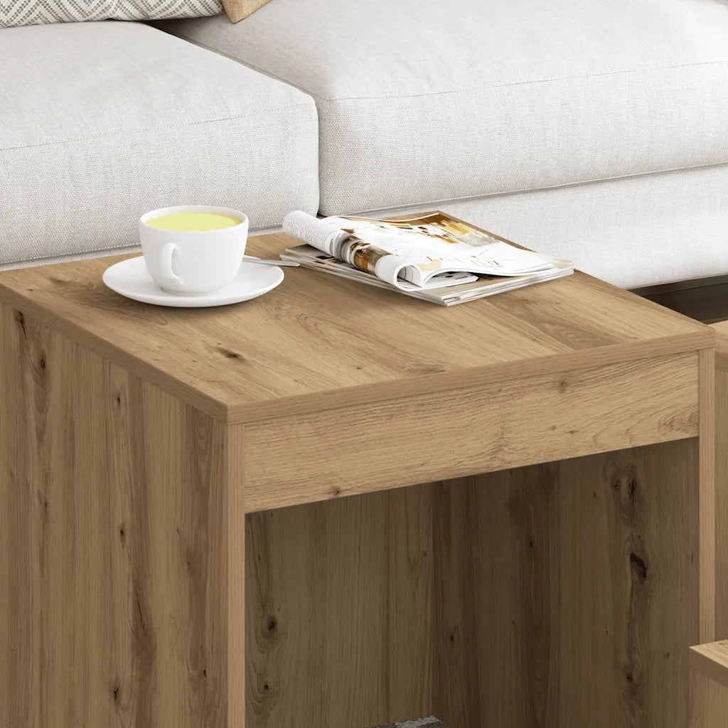 Tavolini Impilabili 3 pz Rovere Artigianale Legno Multistrato