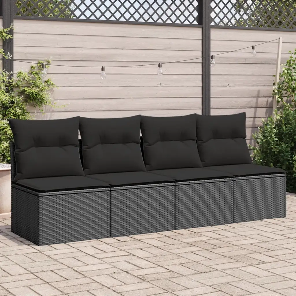 Divano da giardino con cuscini 4 Posti-Sofa da Giardino-Divano da esterno nero in polyrattan 782088