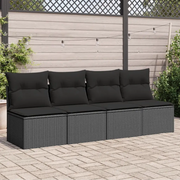 Divano da giardino con cuscini 4 Posti-Sofa da Giardino-Divano da esterno nero in polyrattan 782088