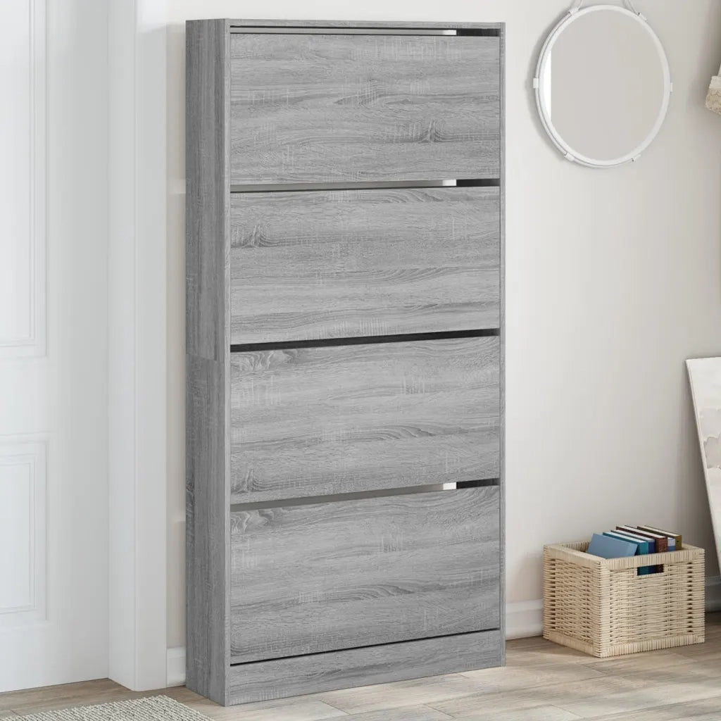 Scarpiera 4 Cassetti Ribaltabili-Scaffale per scarpe Grigio Sonoma 80x21x163,5 cm