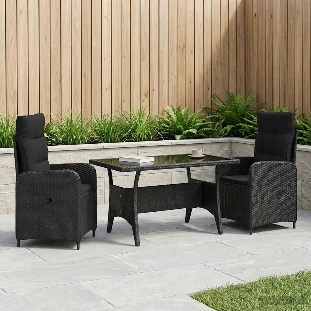 Set da pranzo per esterni 3 pcs Nero polyrattan 3422256
