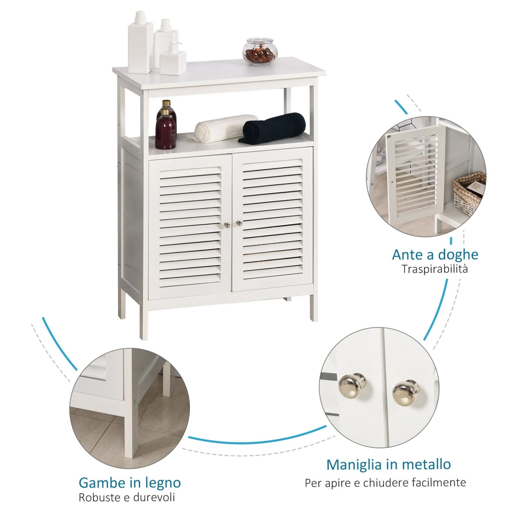 Mobiletto Bagno 2 Ripiani 2 Ante 60x30x81,6 cm in MDF  Bianco