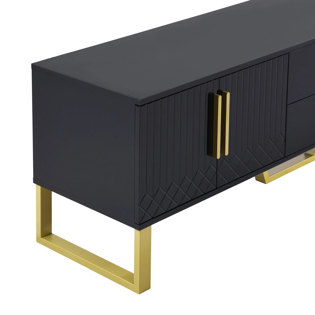 Mobile TV 4 ante e 2 cassetti con ripiani e passacavi per soggiorno in MDF nero e dorato 170 × 40 × 53,5 cm