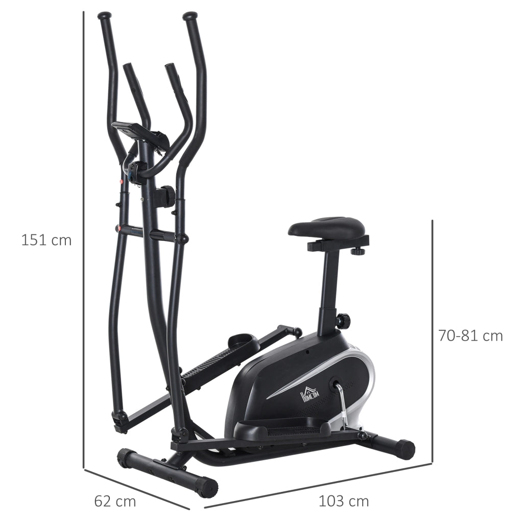 Ellittica da Casa Magnetica con Schermo LCD, 8 Livelli di Resistenza e Sedile Regolabile, 103x62x151cm Nero