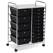 Carrello cassettiera multiuso con 15 cassettiera in plastica da cucina Contenitore con ruote Nero-Armadi da ufficio