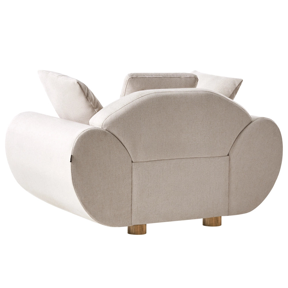 Set da salotto imbottito con gambe in legno di gomma schienale imbottito in tessuto intrecciato beige chiaro stile moderno e minimalista