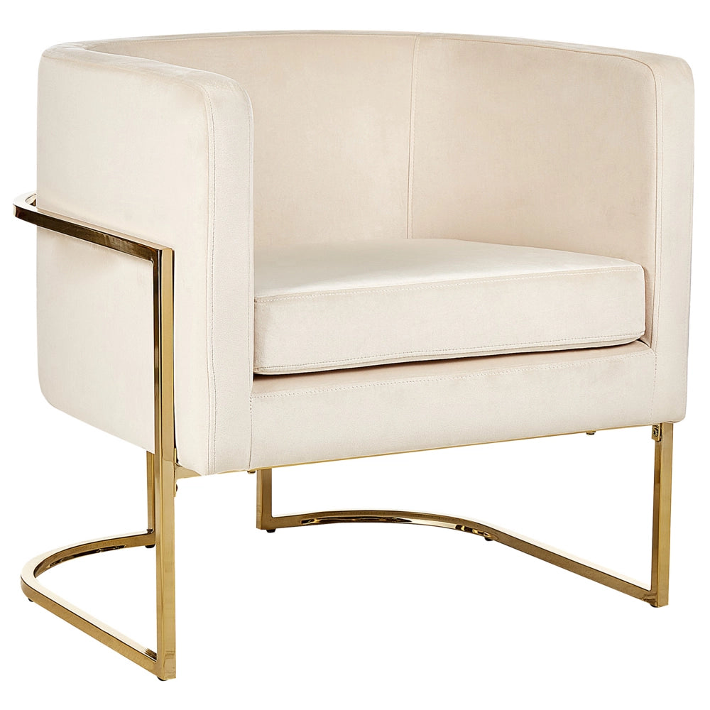Poltrona Beige chiaro Struttura in metallo dorato Schienale rotondo Stile moderno Glam Soggiorno Camera da letto