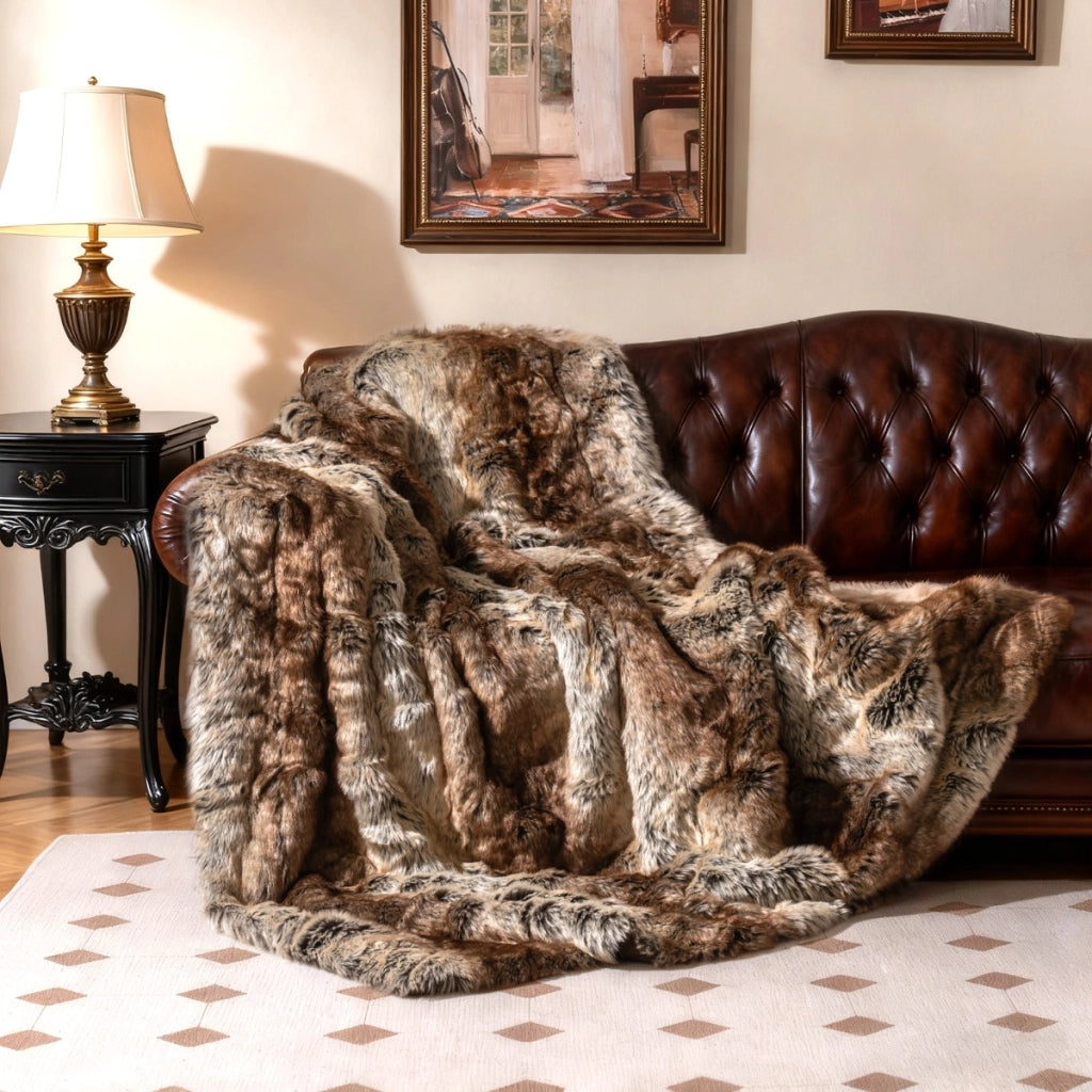 Coperta in pelliccia sintetica morbida e soffice pelliccia sintetica di procione, Coperta plaid di lusso spesso caldo per letto-Coperta