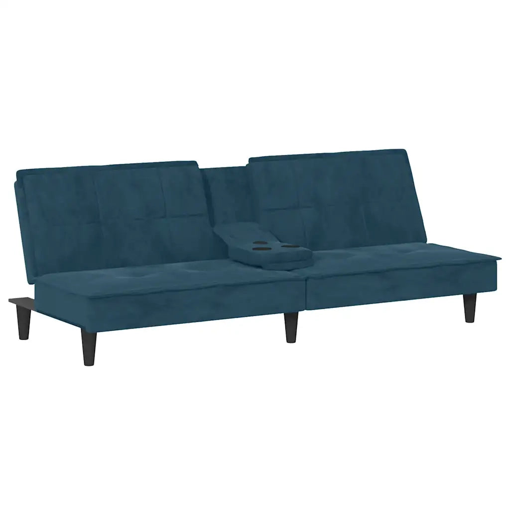 Divano Letto con Portabicchieri in Velluto Blu