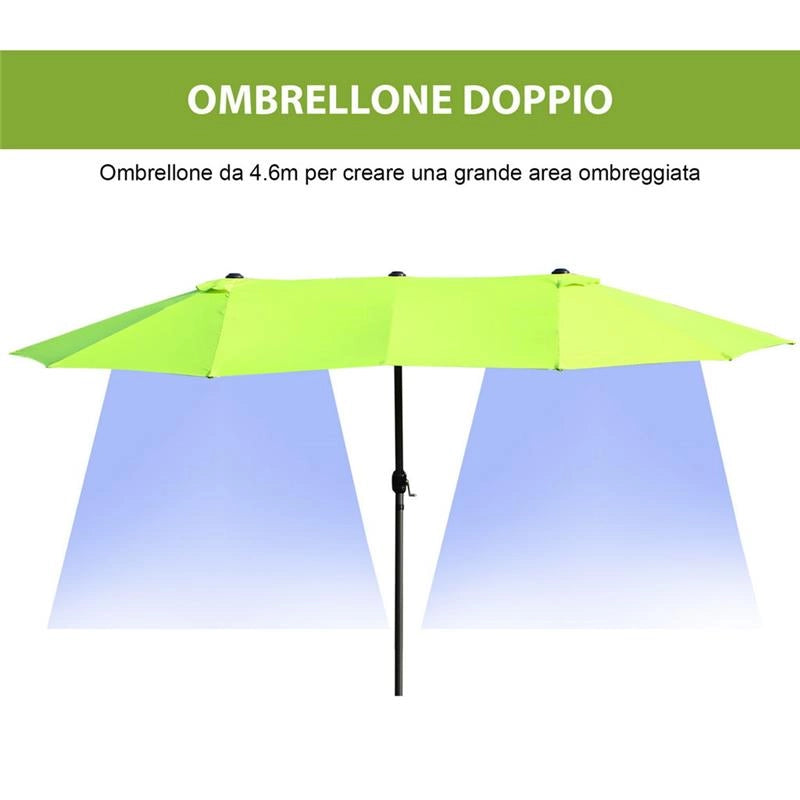 OMBRELLONE DOPPIO TETTUCCIO DA ESTERNO 460 X 270 X 240 VERDE CHIARO