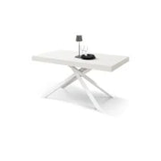 PAZZO DESIGN Tavolo Allungabile con Gambe Incrociate, Made in Italy, 140 x 90 x 74 cm, Bianco Frassinato con Gamba Bianca