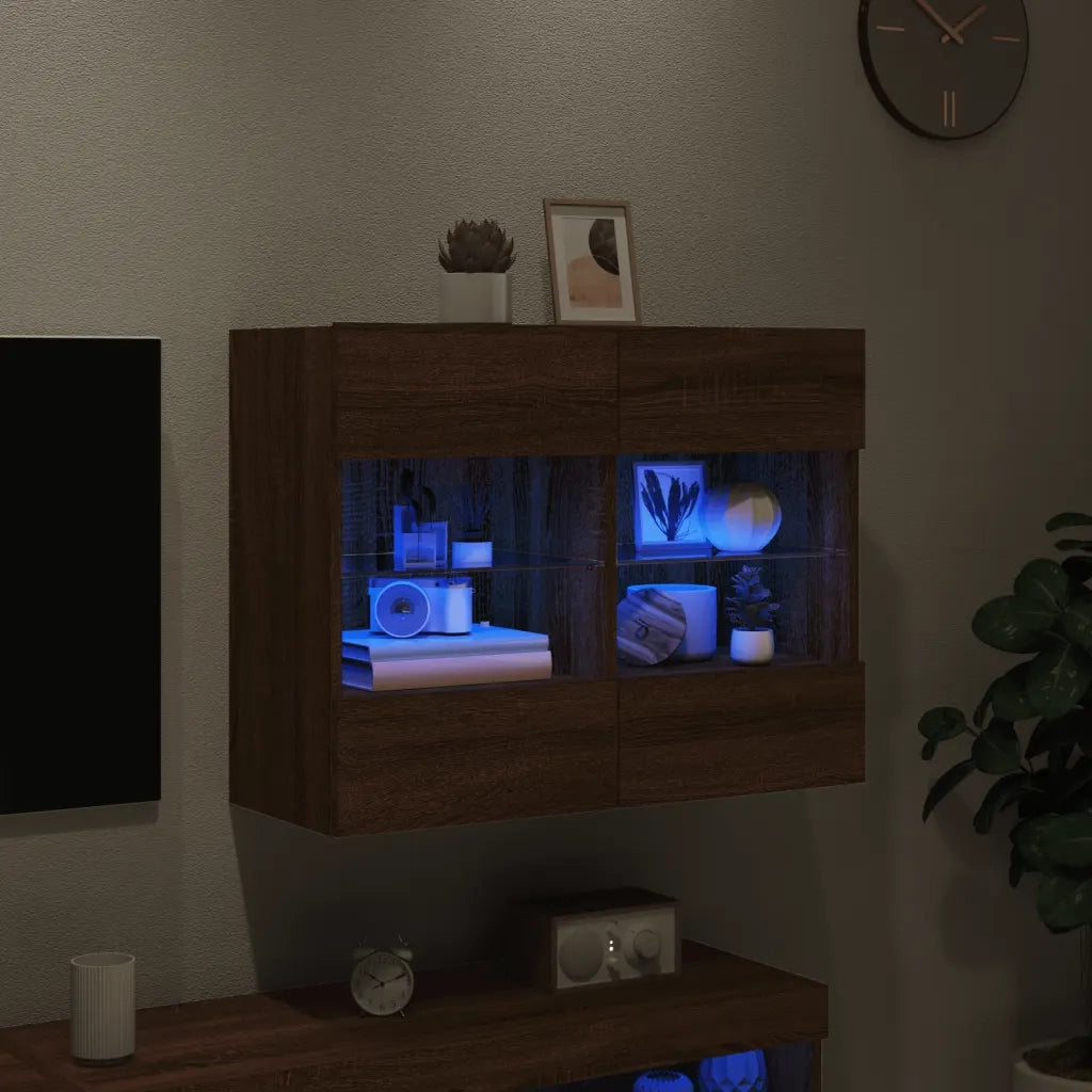 Mobile TV a Parete con Luci LED Rovere Marrone 78,5x30x60,5 cm 837105
