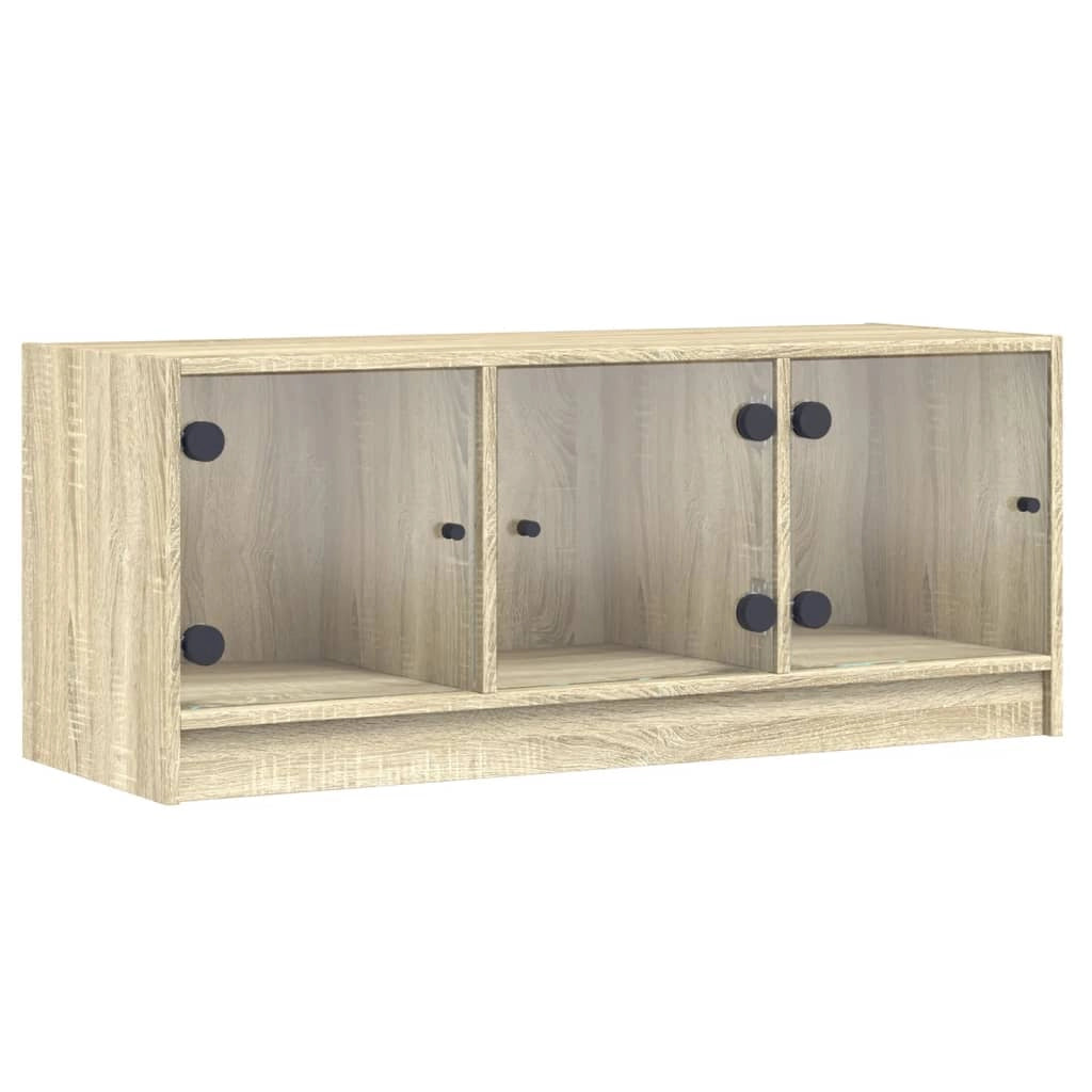 Mobile TV multimediale/scaffale/credenza/mobile TV/sala da pranzo/soggiorno/camera da letto con ante in vetro finitura rovere Sonoma 102 x 37 x 42 cm marrone 02_0026922
