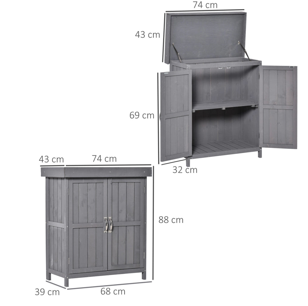 Mobile da giardino con banco da lavoro 91;5x28;5x49 cm; in legno e metallo grigio