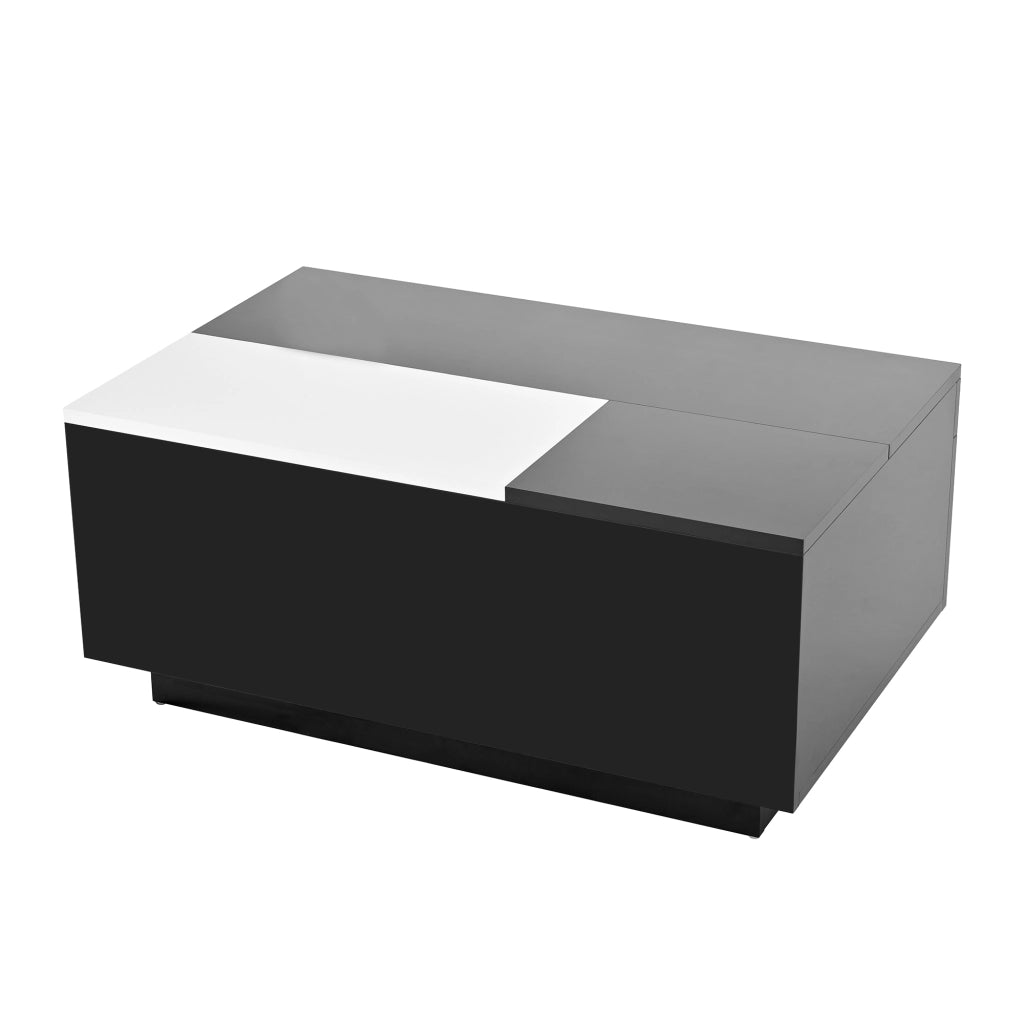 Tavolino da salotto con LED - Zephmum- Piano estraibile bianco e nero, luce a 16 colori