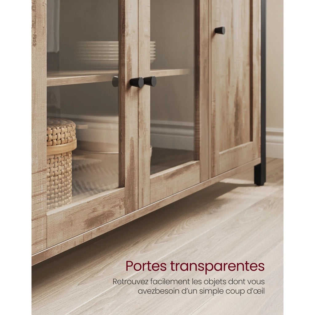 Mobile contenitore con credenza e armadio a 3 ante per sala da pranzo soggiorno cucina 110 x 33 x 75 cm stile industriale marrone 12_0006426