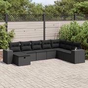 Set Divani da Giardino con Cuscini 8 pz Nero in Polyrattan