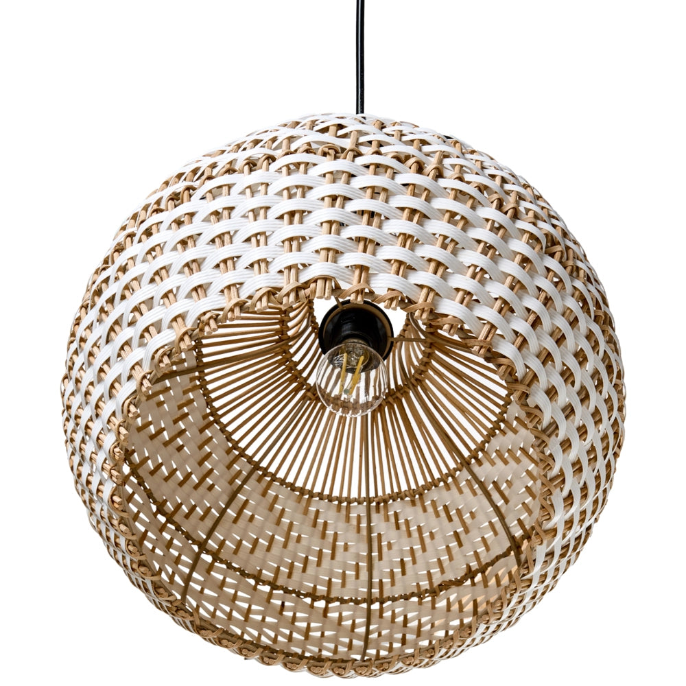 Lampadario con paralume in rattan bianco e struttura in ferro Illuminazione in stile bohémien
